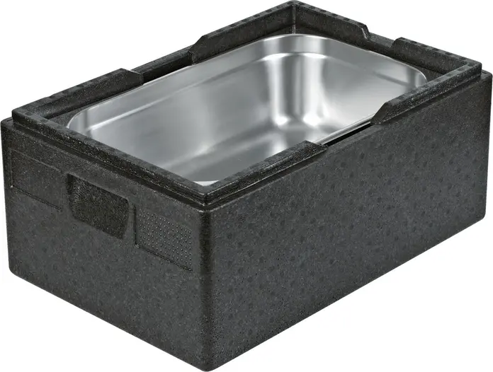 Cutie termica Pulsiva Thermo box 1/1 GN Eco, 30L, cu capac, plastic EPP negru, 60x40x23 cm, -40 pana la +120 °C, reciclabila