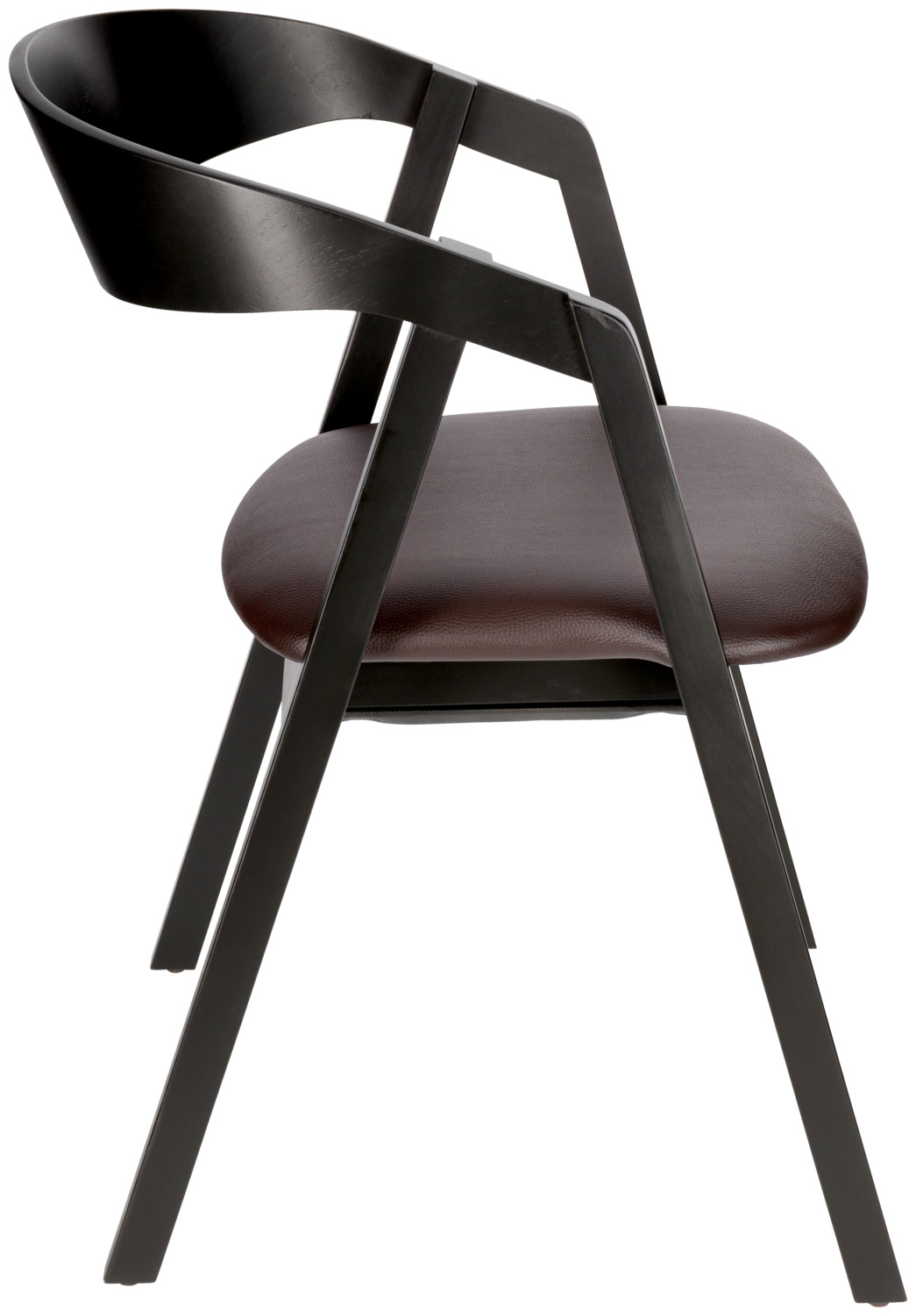 VEGA Calma Stackable Catering Chair, Solid Beech Wood Frame Black Lacquered, Brown Imitation Leather Seat, Ergonomic Backrest, 54x53x79 cm