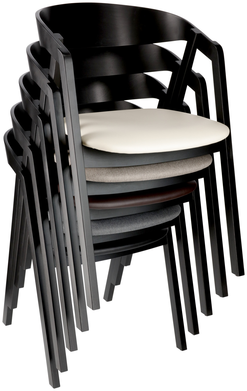 VEGA Calma Stackable Catering Chair, Solid Beech Wood Frame Black Lacquered, Brown Imitation Leather Seat, Ergonomic Backrest, 54x53x79 cm