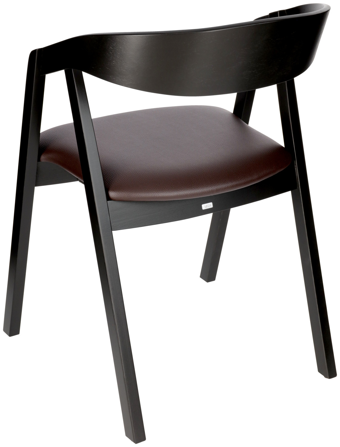 VEGA Calma Stackable Catering Chair, Solid Beech Wood Frame Black Lacquered, Brown Imitation Leather Seat, Ergonomic Backrest, 54x53x79 cm