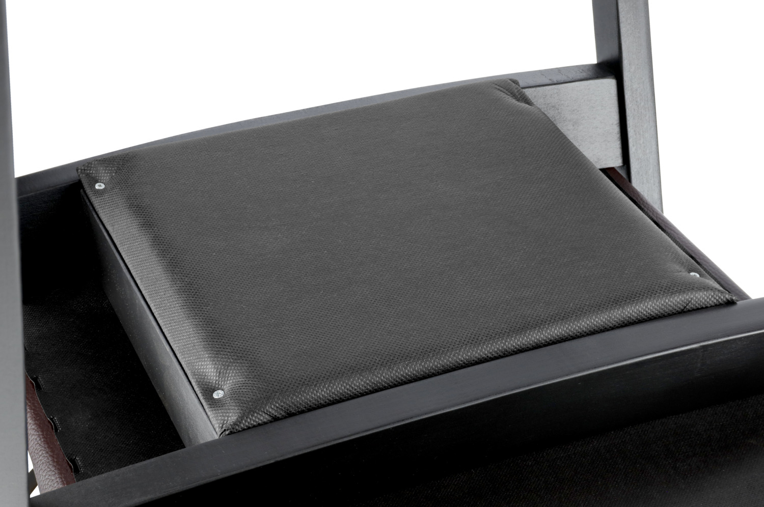 VEGA Calma Stackable Catering Chair, Solid Beech Wood Frame Black Lacquered, Brown Imitation Leather Seat, Ergonomic Backrest, 54x53x79 cm