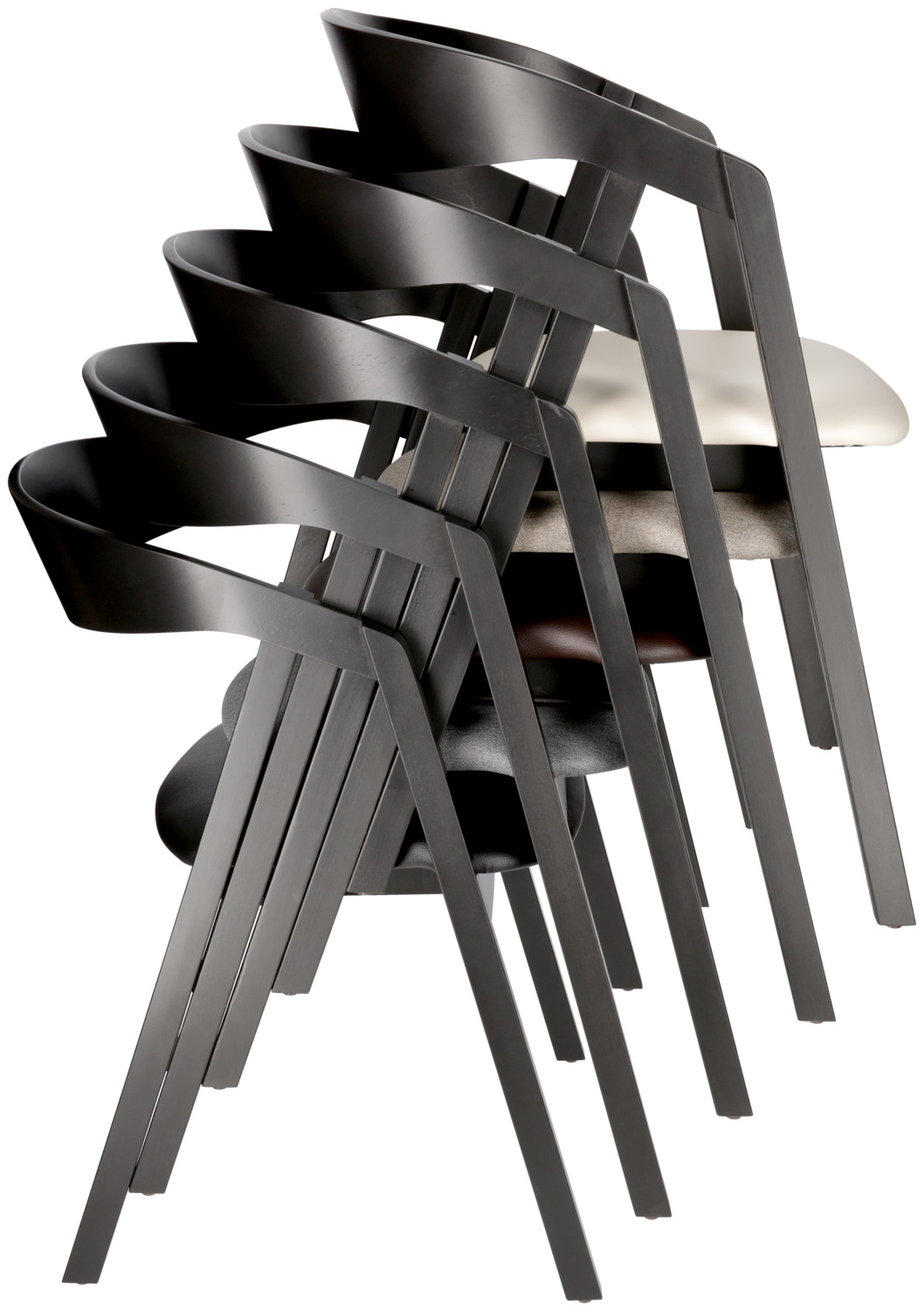 VEGA Calma Stackable Catering Chair, Solid Beech Wood Frame Black Lacquered, Brown Imitation Leather Seat, Ergonomic Backrest, 54x53x79 cm