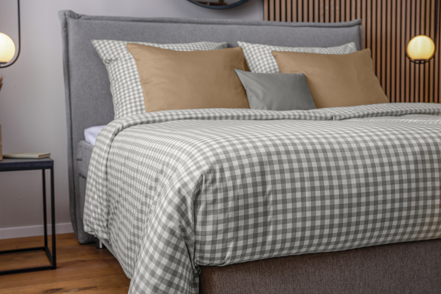 ERWIN M. Tux Bedding Set, 100% Cotton Renforce, Traditional Check Pattern, Grey, 140x200 cm Duvet Cover, 70x90 cm Pillowcase, OEKO-TEX Standard 100