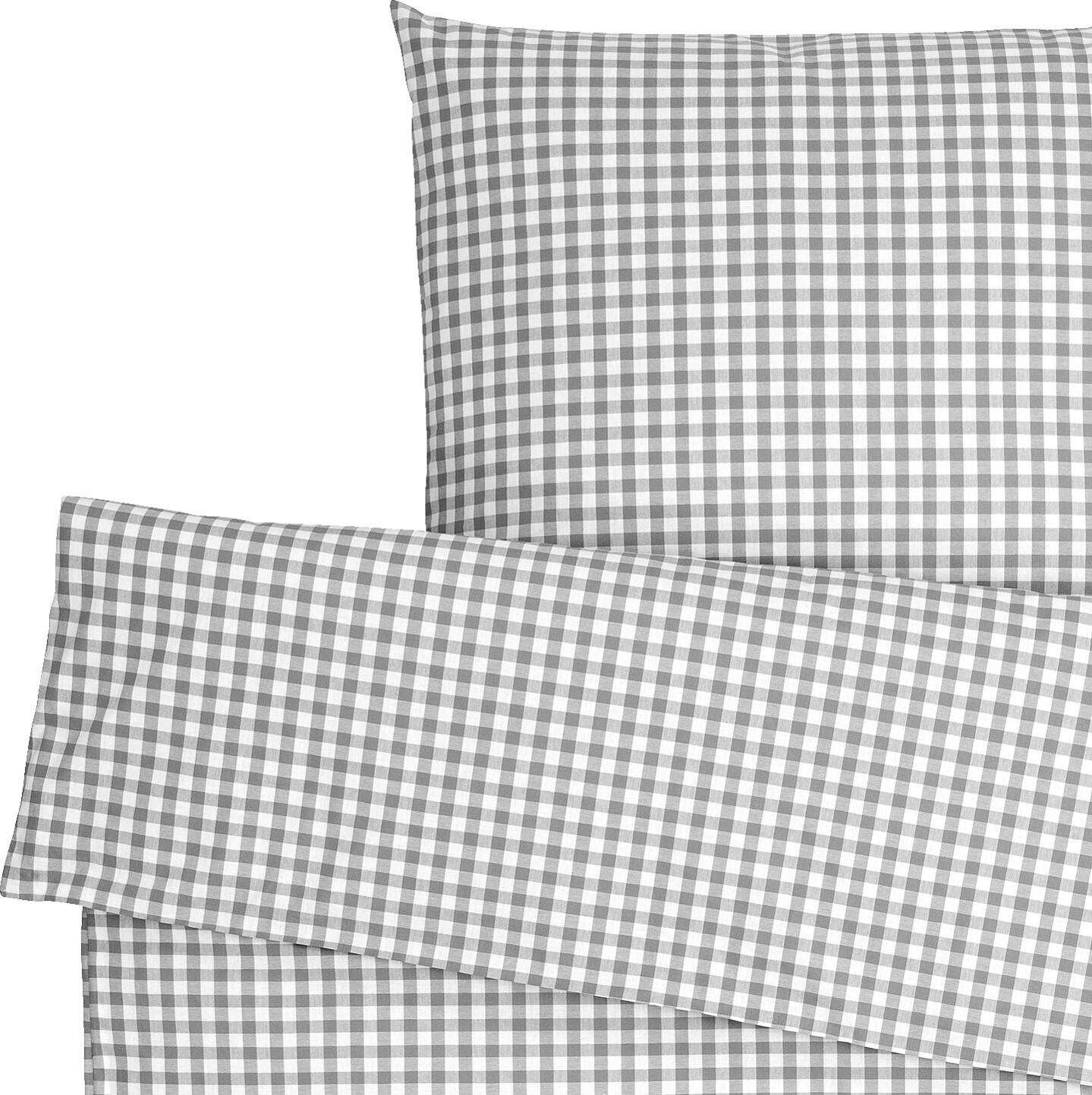 ERWIN M. Tux Bedding Set, 100% Cotton Renforce, Traditional Check Pattern, Grey, 140x200 cm Duvet Cover, 70x90 cm Pillowcase, OEKO-TEX Standard 100