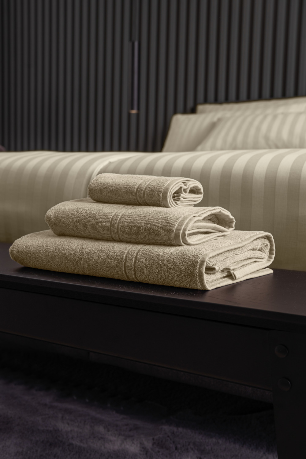 Proasop de dus ERWIN M. LUSINI Dina, 100% bumbac, frotir twisted terry, 70 x 140 cm, Bej, Certificare OEKO-TEX Standard 100, Calitate Superioara