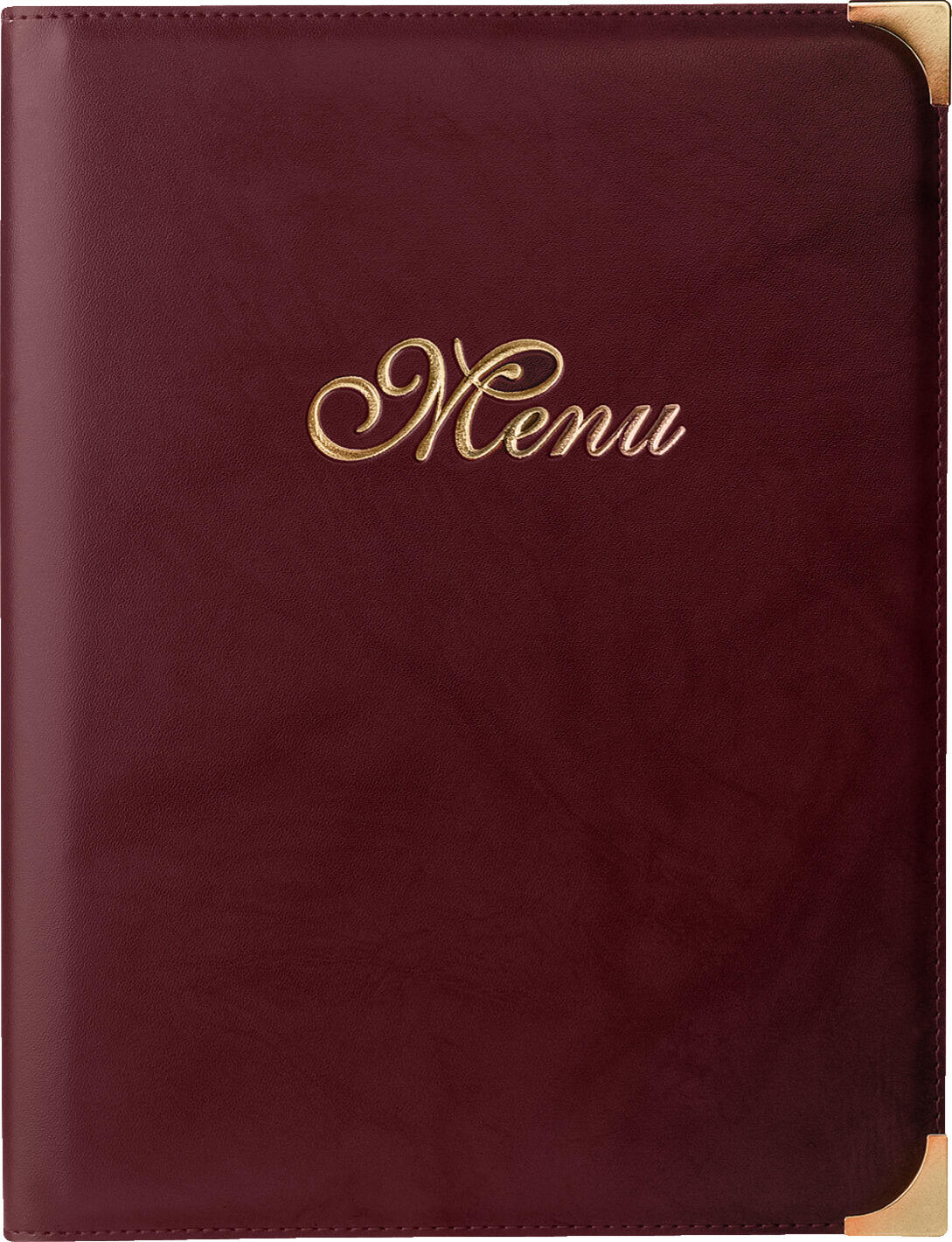 PULSIVA LUSINI Solutions GmbH Menu Aragon Speisekarte Aragon Menu Aragon; A4, 25.5x33 cm (WxH); bordeaux Speisekarte Aragon; DIN A4, 25.5x33 cm (BxH); bordeaux Menu in fold-out book form made of smooth imitation leather with embossing "Menu" in decorative font. With metal edge protector and internal book screws. Insertion system with transparent sheets and matching insert sheets available separately. Moisture and dirt resistant. Speisekarte in aufklappbarer Buchform aus glattem Kunstleder mit Prägung „Menu“ in dekorativer Schriftart. Mit Kantenschutz aus Metall und innenliegenden Buchschrauben. Einschubsystem mit Transparentfolien und passende Einlegeblätter separat erhältlich. Feuchtigkeits- und schmutzabweisend.