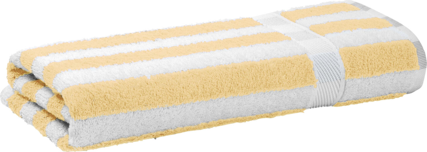 ERWIN M. LUSINI Solutions GmbH Hand towel Valencia stripes Handtuch Valencia Streifen Hand towel Valencia stripes; 50x100 cm (WxL); yellow/white Handtuch Valencia Streifen; 50x100 cm (BxL); gelb/weiß 100% cotton. Weight approx. 460 g/m². First-class walk terry hand towel with stripe optics in numerous colors. extremely durable, absorbent and easy to clean. Cuddly soft top quality, dimensionally stable and no warping of the border. Excellent to combine. Personalization possible. 100 % Baumwolle. Gewicht ca. 460 g/m². Erstklassiges Walkfrottier Handtuch mit Streifenoptik in zahlreichen Farben. Äußerst strapazierfähig, saugfähig und pflegeleicht. Kuschelweiche Spitzenqualität, formstabil und kein Verziehen der Borte. Hervorragend zu kombinieren. Personalisierung möglich.