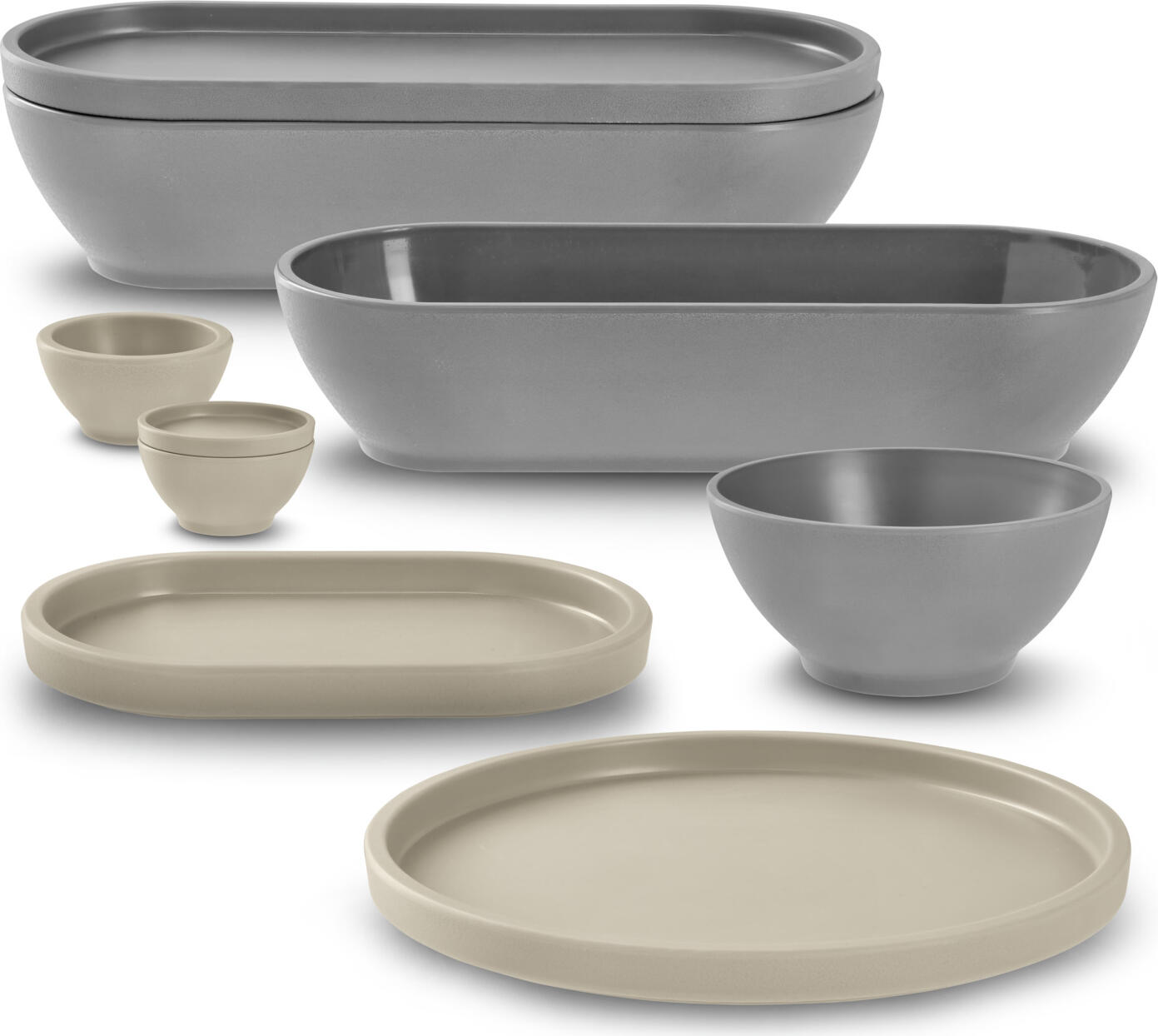 VEGA Kanas Oval Plate, Grey Melamine, Impact and Break Resistant, 32.4 x 13.3 x 1.8 cm, Dishwasher Safe