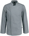 Jobeline Carter Men's Long-Sleeved Chef Jacket, 65% Polyester 35% Cotton, Grey, Stand-up Collar, Concealed Snap Placket, Mesh Inserts, OEKO-TEX
