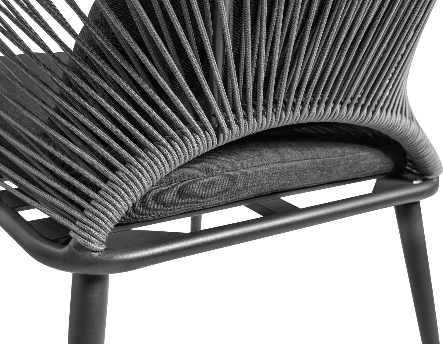 Scaun Exterior VEGA LUSINI Alcamo, Antracit, Cadru Aluminiu Vopsit Electrostatic, Rattan din Sfoara Forma Evantai, Perna Olefina Demontabila, 58x64x82 cm
