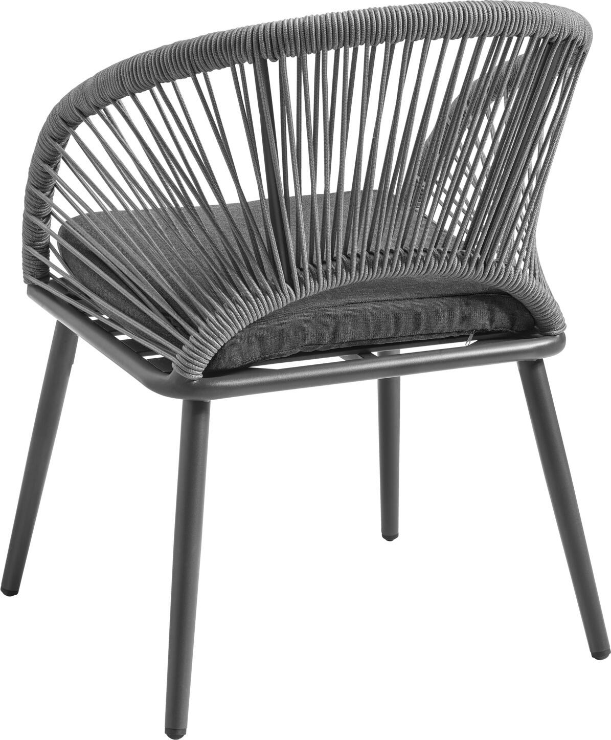 Scaun Exterior VEGA LUSINI Alcamo, Antracit, Cadru Aluminiu Vopsit Electrostatic, Rattan din Sfoara Forma Evantai, Perna Olefina Demontabila, 58x64x82 cm