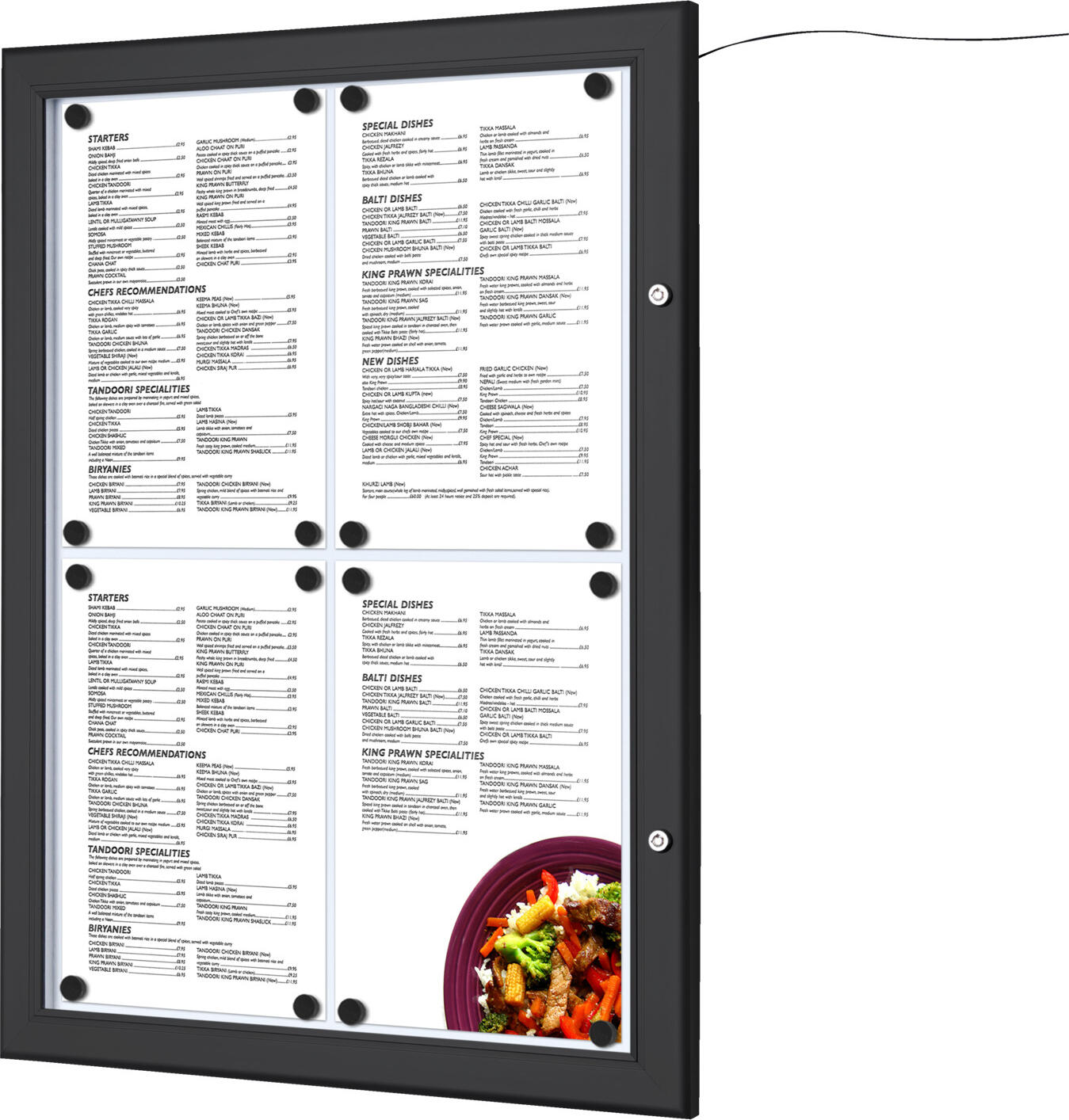 VEGA LUSINI Solutions GmbH Menu box Corteo 4x A4 Menükasten Corteo 4x DIN A4 Menu box Corteo 4x A4; 51x2.2x68 cm (WxDxH); anthracite Menükasten Corteo 4x DIN A4; 51x2.2x68 cm (BxTxH); anthrazit Illuminated menu box made of high quality anodized aluminum with a SAN front panel made of specially hardened acrylic glass. Easy opening and closing by key (included). Insert sheets can be very easily attached with magnets to the magnetic, writable rear panel. Extremely weatherproof and durable. Power: 2.4 W, connected load 230 V. Length of cable supplied: 3.5 m for menu desk for 2x DIN A4, 5 m for menu desk for 4x DIN A4, 1.4 m for menu box. Screws for wall mounting of the menu box are not included. Beleuchtbarer Menükasten aus hochwertigem eloxiertem Aluminium mit einer SAN-Frontscheibe aus speziell gehärtetem Acrylglas. Einfaches Öffnen und Schließen durch Schlüssel (im Lieferumfang enthalten). Einlegeblätter können sehr einfach mit Magneten an der magnethaftenden, beschreibbaren Rückwand befestigt werden. Für den geschützten Außenbereich geeignet. Leistung: 2,4 W, Anschlusswert 230 V. Länge des mitgelieferten Kabels: 3,5 m bei Menüpult für 2x DIN A4, 5 m beim Menüpult für 4x DIN A4, 1,4 m beim Menükasten. Schrauben zur Wandbefestigung des Menükastens nicht im Lieferumfang enthalten