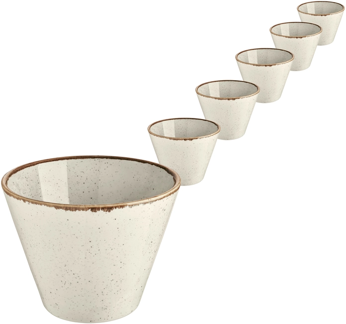 VEGA Sidina Conical Porcelain Bowl Set, Beige Ceramic Look, 400ml, 11.7cm Diameter, 6 pieces, Round, Dishwasher and Microwave Safe