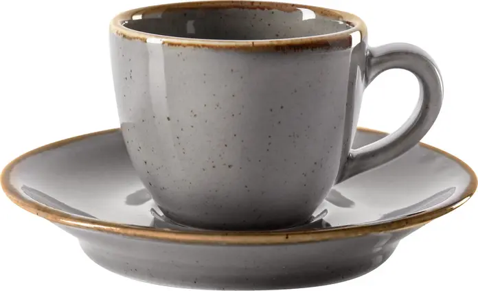 VEGA Sidina Espresso Cup Set of 6, 80ml Porcelain Coffee Cups, Grey Speckled with Brown Rim, Dishwasher and Microwave Safe, Professional Catering
