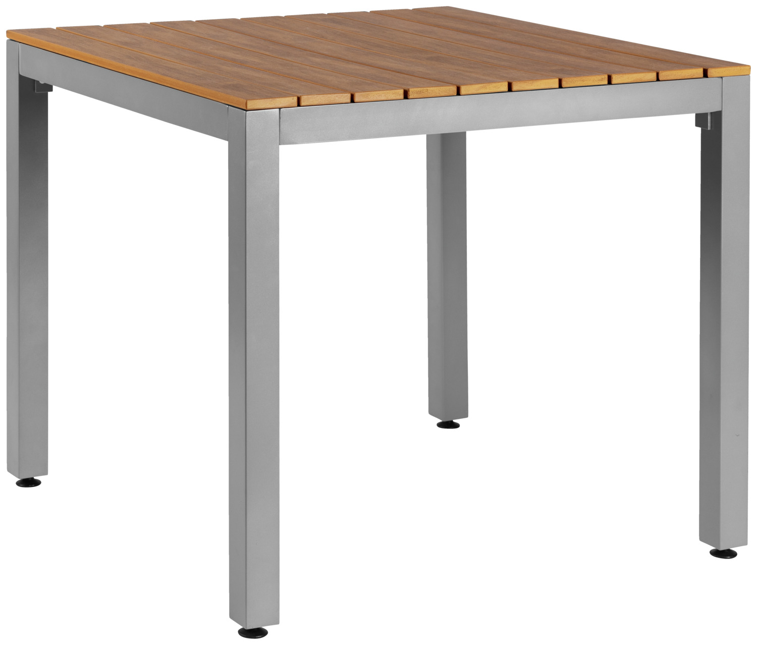 PULSIVA LUSINI Solutions GmbH Outdoor table Resistance Outdoor-Tisch Resistance Outdoor table Resistance; 80x80x73 cm (LxWxH); Table top brown, base grey; rectangular Outdoor-Tisch Resistance; 80x80x73 cm (LxBxH); Platte braun, Gestell grau; rechteckig Simple patio table made of lightweight powder-coated aluminum (Ø frame: 5 cm, material thickness 1.5 cm). Table top made of sturdy 1.5 cm thick plastic slats in teak look. With floor leveling screws. Suitable for outdoor use. Fits all components of the furniture series Resistance. Delivery is disassembled, assembly is easy. Note: Outdoor tables with plastic slats in wood look have many advantages over tables with wooden table tops. However, there are some points to consider when using these tables: Glasses or other objects made of glass, such as ashtrays or vases, can cause a burning glass effect (magnifying glass effect) when exposed to direct sunlight, which can cause damage to the surface. Outdoortisch aus leichtem, pulverbeschichtetem Aluminium (Ø Gestell 5 cm, Materialstärke 1.5 cm). Tischplatte aus robusten 1.5 cm starken Kunststoff-Leisten in Teak-Optik. Traglast ca. 100 kg. Mit Bodenausgleichsschrauben. Für den Außenbereich geeignet. Passt zu allen Bestandteilen der Möbel-Serie Resistance. Die Lieferung erfolgt zerlegt, Befestigungsmaterial inklusive. Passende Stühle und Bänke gleich mitbestellen. Hinweis: Outdoortische mit Kunststoffleisten in Holzoptik weisen viele Vorteile gegenüber Tischen mit Holztischplatten aus. Beim Einsatz dieser Tische sind aber einige Punkte zu beachten: Gläser oder andere Gegenstände aus Glas wie Aschenbecher oder Vasen können bei direkter Sonneneinstrahlung einen Brennglas Effekt (Lupeneffekt) verursachen, der zu Beschädigungen der Oberfläche führen kann.