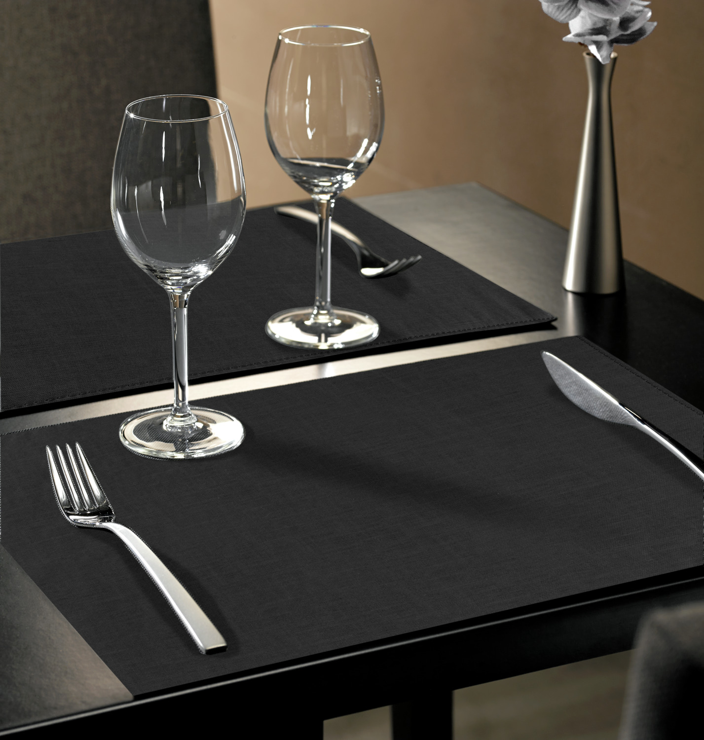Set Servete de Masa Rectangulare Erwin M. Tecido, Culoare Gri Închis, Piele Imitatie Aspect Textil cu Strat PU, 32.5 x 44 cm, Intretinere prin Stergere