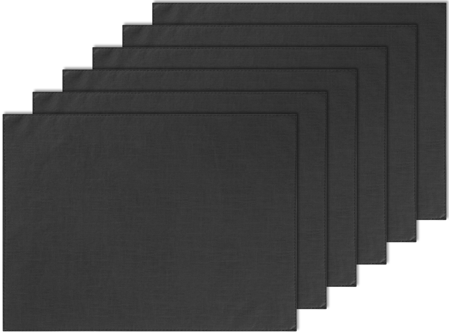 ERWIN M. LUSINI Solutions GmbH Placemat Tecido rectangular Tischset Tecido rechteckig Placemat Tecido rectangular; 32.5x44 cm (WxL); anthracite; rectangular; 6 piece / pack Tischset Tecido rechteckig; 32.5x44 cm (BxL); anthrazit; rechteckig; 6 Stück / Pack Placemat made of imitation leather in fabric look with polyurethane coating. Can be combined in many ways. Easy to clean as it can be wiped clean. Not washable. Protect from direct sunlight. Tischset aus Kunstleder in Stoffoptik mit Polyurethan-Beschichtung. Vielseitig kombinierbar. Pflegeleicht, da abwischbar. Nicht waschbar. Vor direkter Sonneneinstrahlung schützen.