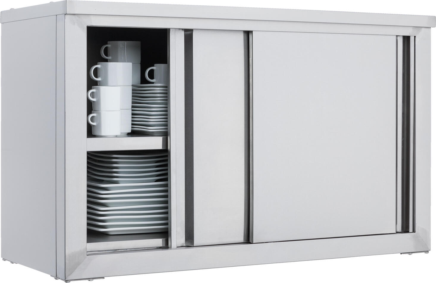 PULSIVA Lana Wall Cabinet, Stainless Steel, 100x60x40 cm, Silver, Rustproof Food-Safe Storage with 2 Sliding Doors and 1 Intermediate Shelf