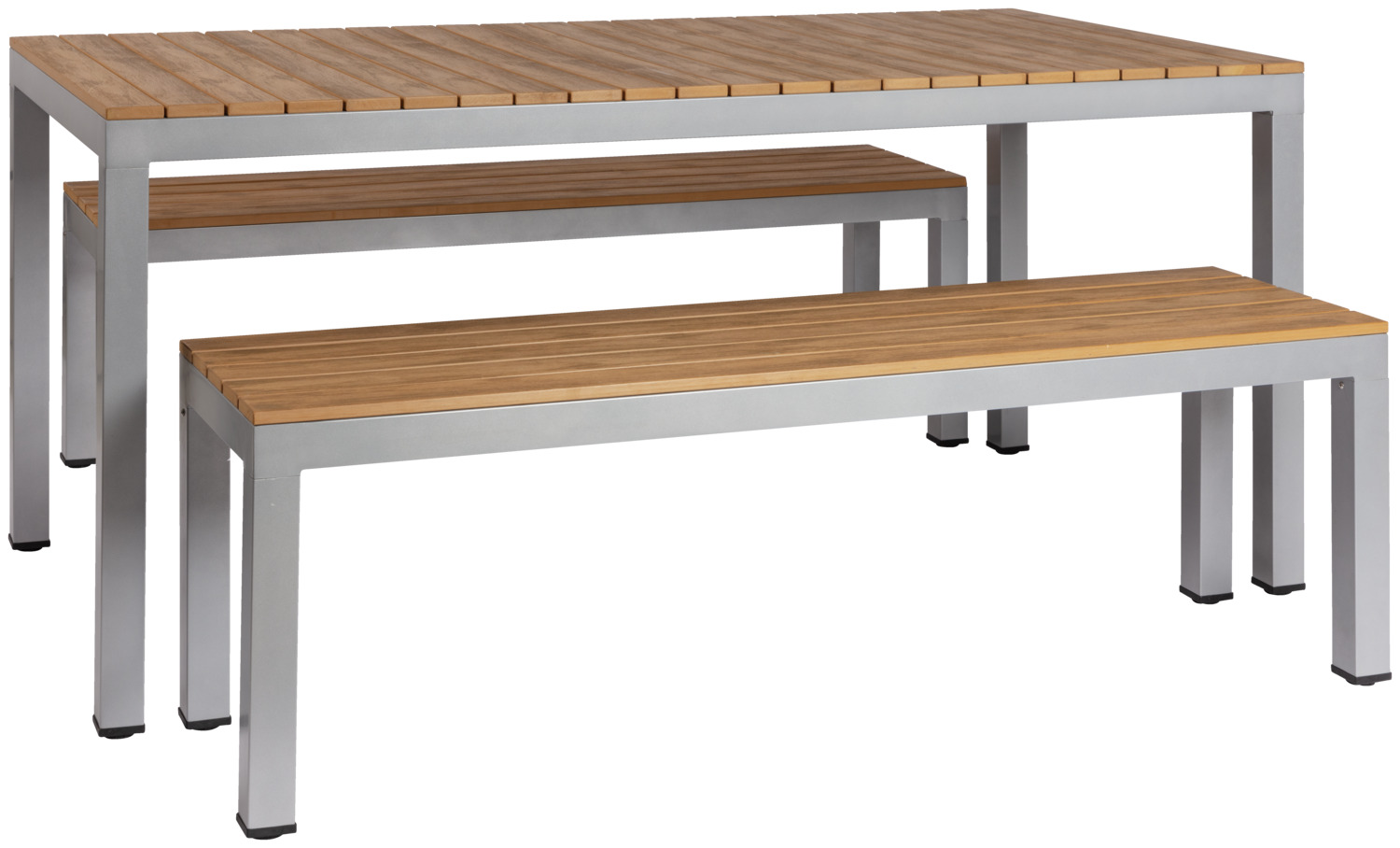 PULSIVA Resistance Outdoor Rectangular Patio Table, Brown Teak Look Plastic Slats, Grey Powder-Coated Aluminum Frame, 160x80x73 cm, 100kg Capacity