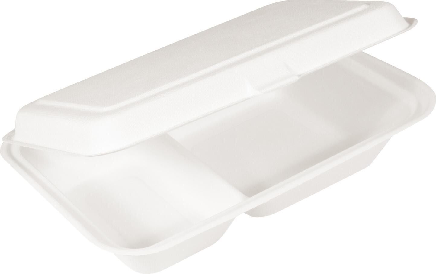 WIMEX WIMEX s.r.o. Menu box Natur 2-divided Menübox Natur 2-geteilt Menu box Natur 2-divided; 16.2x6.3 cm (LxH); white; rectangular; 50 piece / pack Menübox Natur 2-geteilt; 16.2x6.3 cm (LxH); weiß; rechteckig; 50 Stück / Pack Ideal for street sales or for take-away. Rectangular shape made of sugar cane with an shaped hinged lid, 100% biodegradable.  The material is of course food grade and impervious to oil and water on the inside. Another advantage is that the disposable tableware is temperature resistant from -40°C to +180°C and microwaveable (max. 5 minutes). Umweltschonende zweigeteilte Menü Box aus Bagasse gefertigt, einem Abfallprodukt der Zuckerproduktion. Mit anhängendem Klappdeckel. 100  % biologisch abbaubar. Ideal für den Außer-Haus-Verkauf oder für den Mitnahmewunsch Ihres Kunden. Die Einweg-Box ist lebensmittelecht sowie wasser-, öl- und fettbeständig. Sie hält Temperaturen von -40  °C bis +180  °C stand und eignet sich für die  Mikrowelle (max. 5 Minuten). Erfüllt alle Ansprüche der EN 13432 und garantiert die Kompostierbarkeit.