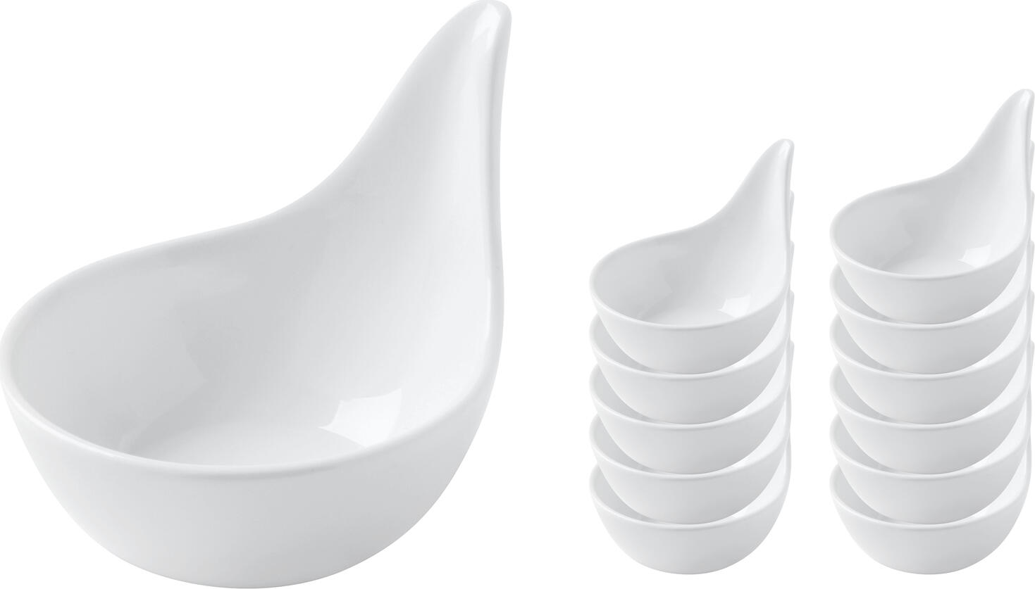 LUSINI Tropfen Mini Bowl, White Porcelain Teardrop Organic Shape, 60 ml, Dishwasher and Microwave Safe, 8.8 x 6.8 x 6.3 cm