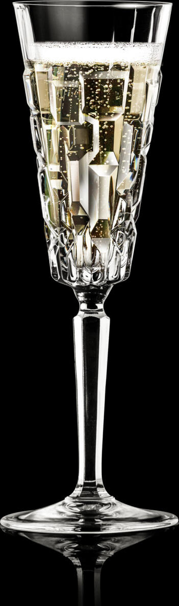 Pahar de Sampanie RCR Cristalleria Italiana Etna, 190ml din Cristal, Design Modern cu Model Geometric Facetat, Rezistent la Masina de Spalat