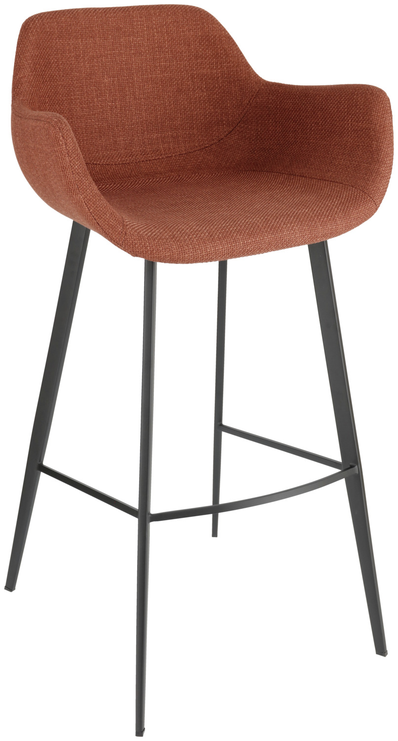 VEGA LUSINI Solutions GmbH Bar stool Limea Barstuhl Limea Bar stool Limea; 57x54x102 cm (WxDxH); seat russet, base black; 2 piece / pack Barstuhl Limea; 57x54x102 cm (BxTxH); Sitz rostbraun, Gestell schwarz; 2 Stück / Pack This elegant bar chair combines modern design with high functionality and is tailor-made for daily use in the catering trade. The ergonomically shaped seat shell made of high-quality fabric offers outstanding seating comfort and ensures that guests remain seated comfortably even for long periods of time. The powder-coated metal legs not only give the bar stool a clear, contemporary look, but also excellent stability - ideal for high-traffic areas such as bars, bistro counters, hotel lounges or café counters. The integrated footrest further increases comfort and makes the bar stool a favourite seat. The hard-wearing fabric cover is easy to clean and ideally suited for long-term use in a professional environment. Thanks to its harmonious design, the bar chair can be perfectly combined with lounge furniture from the same series. * Ergonomic seat shell made of robust fabric * Powder-coated metal legs for high stability * Integrated footrest for added comfort * Easy to clean, durable and ideal for intensive catering use * Perfect for bars, hotel lobbies, bistro areas and counters A stylish bar stool that perfectly combines comfort, function and design and adds a high-quality touch to any catering ambience. Dieser elegante Barstuhl verbindet modernes Design mit hoher Funktionalität und ist maßgeschneidert für den täglichen Einsatz in der Gastronomie. Die ergonomisch geformte Sitzschale aus hochwertigem Stoff bietet hervorragenden Sitzkomfort und sorgt dafür, dass Gäste auch bei längeren Aufenthalten bequem sitzen. Die pulverbeschichteten Metallbeine verleihen dem Barstuhl nicht nur eine klare, zeitgemäße Optik, sondern auch eine ausgezeichnete Stabilität – ideal für stark frequentierte Bereiche wie Bars, Bistrotheken, Hotel-Lounges oder Café-Theken. Die integrierte Fußstütze erhöht den Komfort zusätzlich und macht den Barstuhl zu einem beliebten Sitzplatz. Der strapazierfähige Stoffbezug ist pflegeleicht und für die dauerhafte Nutzung im professionellen Umfeld bestens geeignet. Dank seines harmonischen Designs lässt sich der Barstuhl perfekt mit Lounge-Mobiliar derselben Serie kombinieren. * Ergonomische Sitzschale aus robustem Stoff * Pulverbeschichtete Metallbeine für hohe Stabilität * Integrierte Fußstütze für zusätzlichen Komfort * Pflegeleicht, langlebig und ideal für den intensiven Gastro-Einsatz * Perfekt für Bars, Hotellobbys, Bistrobereiche und Theken Ein stilvoller Barstuhl, der Komfort, Funktion und Design perfekt vereint und jedem Gastronomie-Ambiente eine hochwertige Note verleiht.