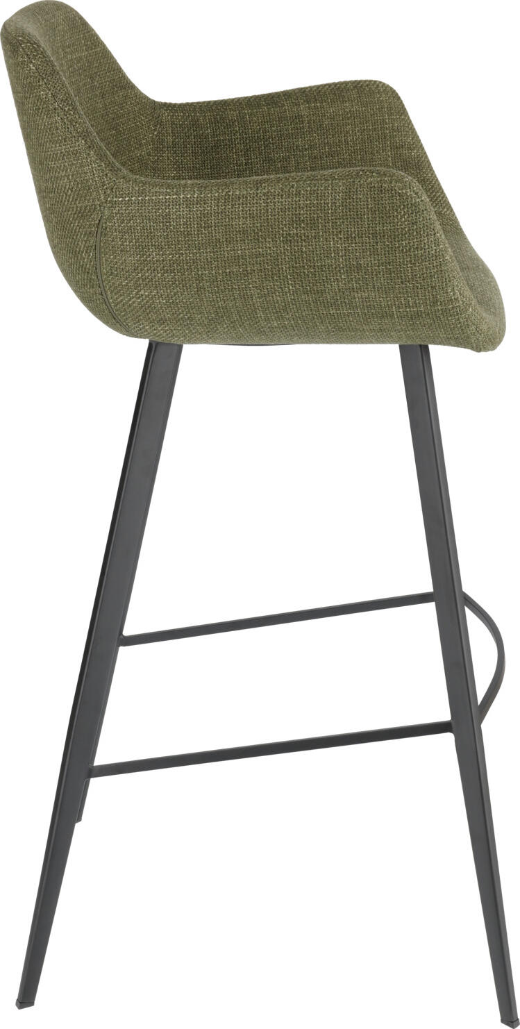 VEGA Limea Bar Stool, Olive Fabric Seat, Black Powder-Coated Metal Base, Ergonomic Shell with Armrests and Footrest, 57x54x102 cm
