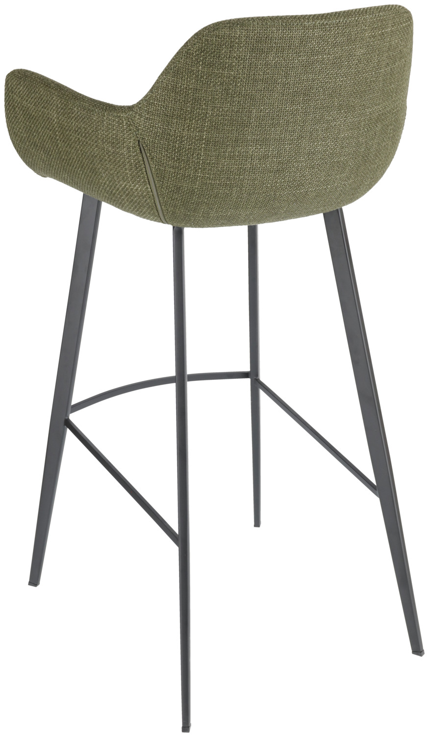 VEGA Limea Bar Stool, Olive Fabric Seat, Black Powder-Coated Metal Base, Ergonomic Shell with Armrests and Footrest, 57x54x102 cm