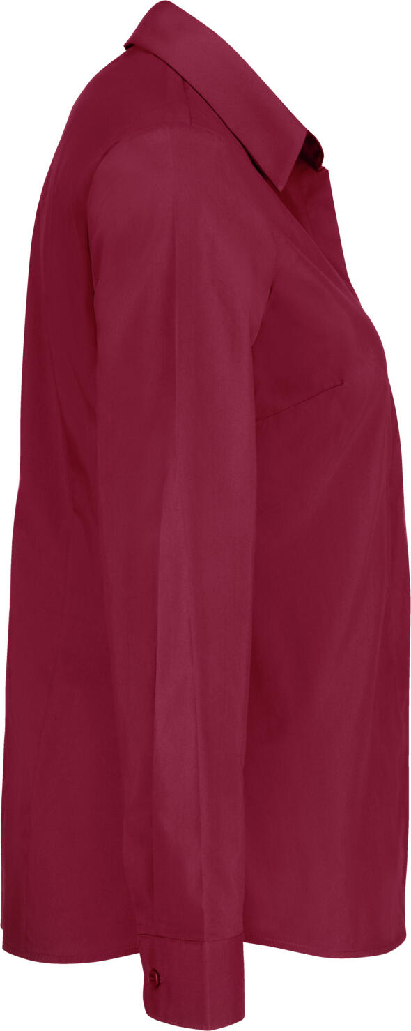 JOBELINE LUSINI Solutions GmbH Women's blouse Fiore long sleeve Damen Bluse Fiore Langarm Women's blouse Fiore long sleeve; Size 42; bordeaux Damen Bluse Fiore Langarm; Kleidergröße 42; bordeaux 67 % cotton, 33 % polyester. 30°C wash. Elegant ladies' blouse with concealed button placket, shirt collar and classic sleeve cuffs. The button placket ends in a V-neckline. With an extra-long back and rounded hem. Particularly easy-care and easy-iron thanks to the polyester content. Also available in half and three-quarter sleeves. The fit is regular fit with a slight taper at the back. Back length: 70 cm for size 36. 67 % Baumwolle, 33 % Polyester. 30°-Wäsche. Elegante Damenbluse mit verdeckter Knopfleiste, Hemdblusenkragen  und klassischer Ärmelmanschette. Knopfleiste endet im V-Ausschnitt. Mit extra langer Rückenlänge und abgerundetem Saum. Dank Polyesteranteil besonders pflege- und bügelleicht. Erhältlich auch in Halb- und Dreiviertelarm. Die Passform ist regular fit mit einer leichten Taillierung im Rücken. Rückenlänge: 70 cm in Gr. 36