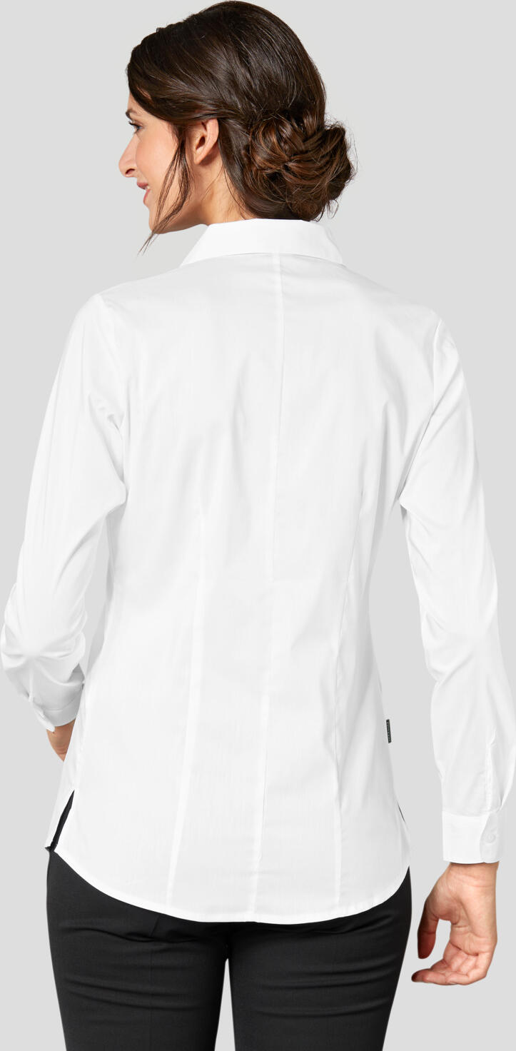 Jobeline Fiore Women's Long Sleeve Blouse, White, Regular Fit, Easy-Care Cotton-Polyester Blend, Concealed Placket, Extra-Long Back, OEKO-TEX Certified