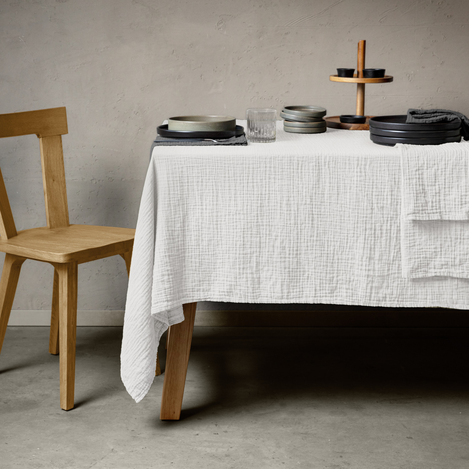 Material pentru Față de Masă LUSINI Silena, 100% Bumbac Muselină Moale, Lățime 270 cm, Fără Călcat, Îngrijire Ușoară, OEKO-TEX Standard 100, Alb