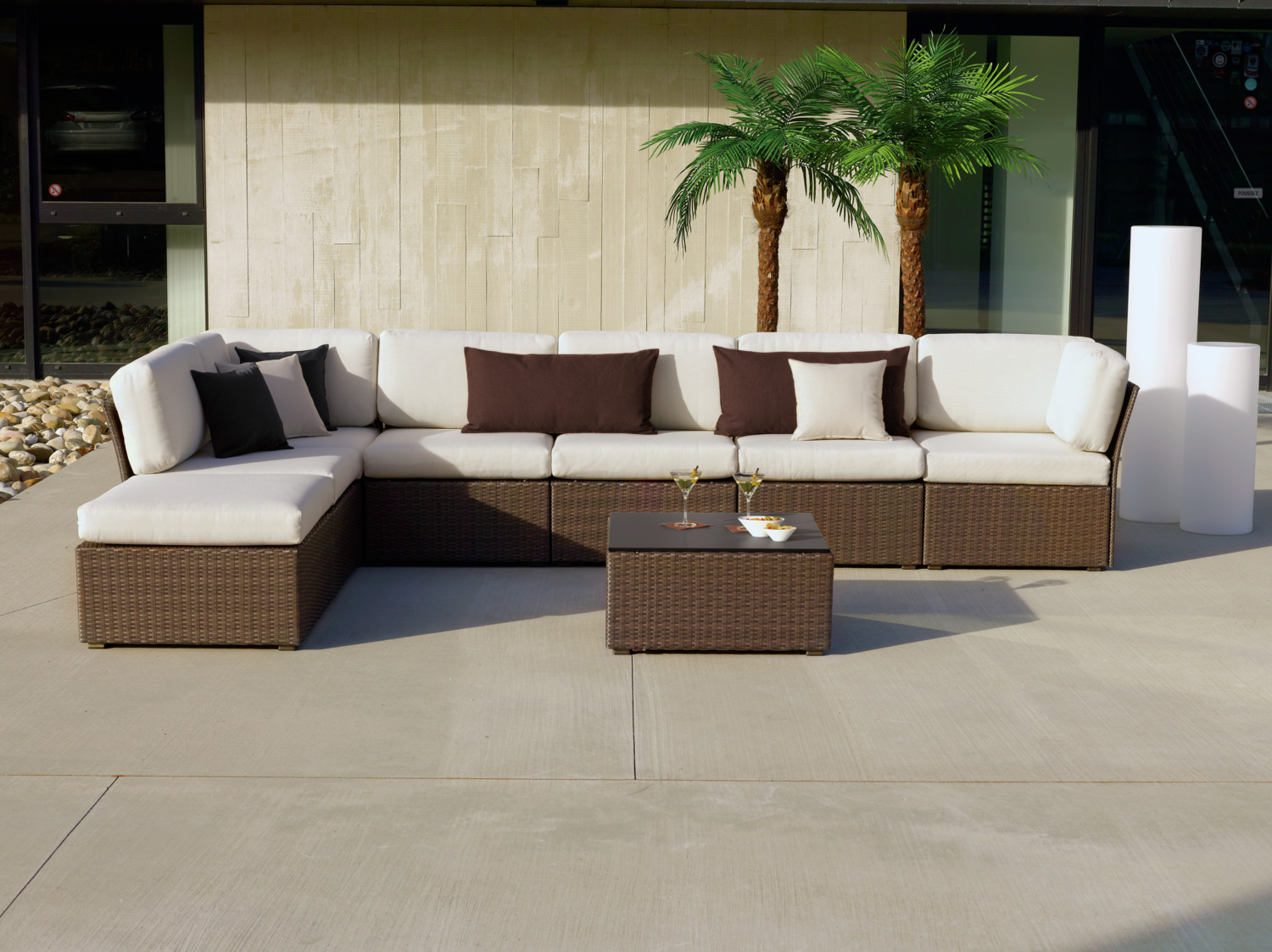 VEGA Combine Basic Element Lounge Module, Weather-Resistant Plastic Braid, Aluminum Frame, Stainless Steel 304, 70x70x32 cm, Tobacco