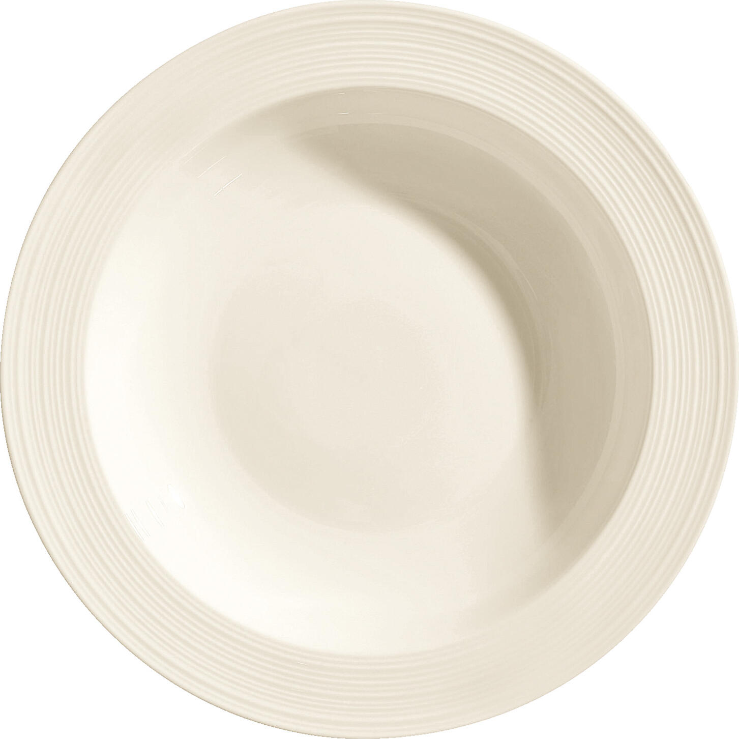 VEGA LUSINI Solutions GmbH Plate Skyline deep Teller Skyline tief Plate Skyline deep; 350 ml, 23x4.1 cm (ØxH); cream white; round; 6 piece / pack Teller Skyline tief; 350 ml, 23x4.1 cm (ØxH); cremeweiß; rund; 6 Stück / Pack Cream colored bone china plate with relief. Modern design. High resistance. Brilliant glaze. Dishwasher safe and microwaveable. Cremefarbener Teller aus Bone-China mit Relief. Modernes Design. Hohe Widerstandsfähigkeit. Brillante Glasur. Spülmaschinenfest und mikrowellengeeignet.