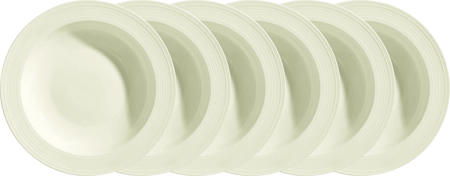 VEGA Skyline Deep Plate, Bone China, Cream White, 23 cm Diameter, 350 ml Capacity, Modern Relief Design, Dishwasher and Microwave Safe