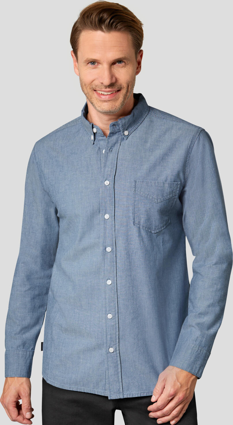 Jobeline Men's Long Sleeve Chambray Shirt, 100% Cotton, Button-Down Collar, Breast Pocket, OEKO-TEX Standard 100, 23.HDE.44540