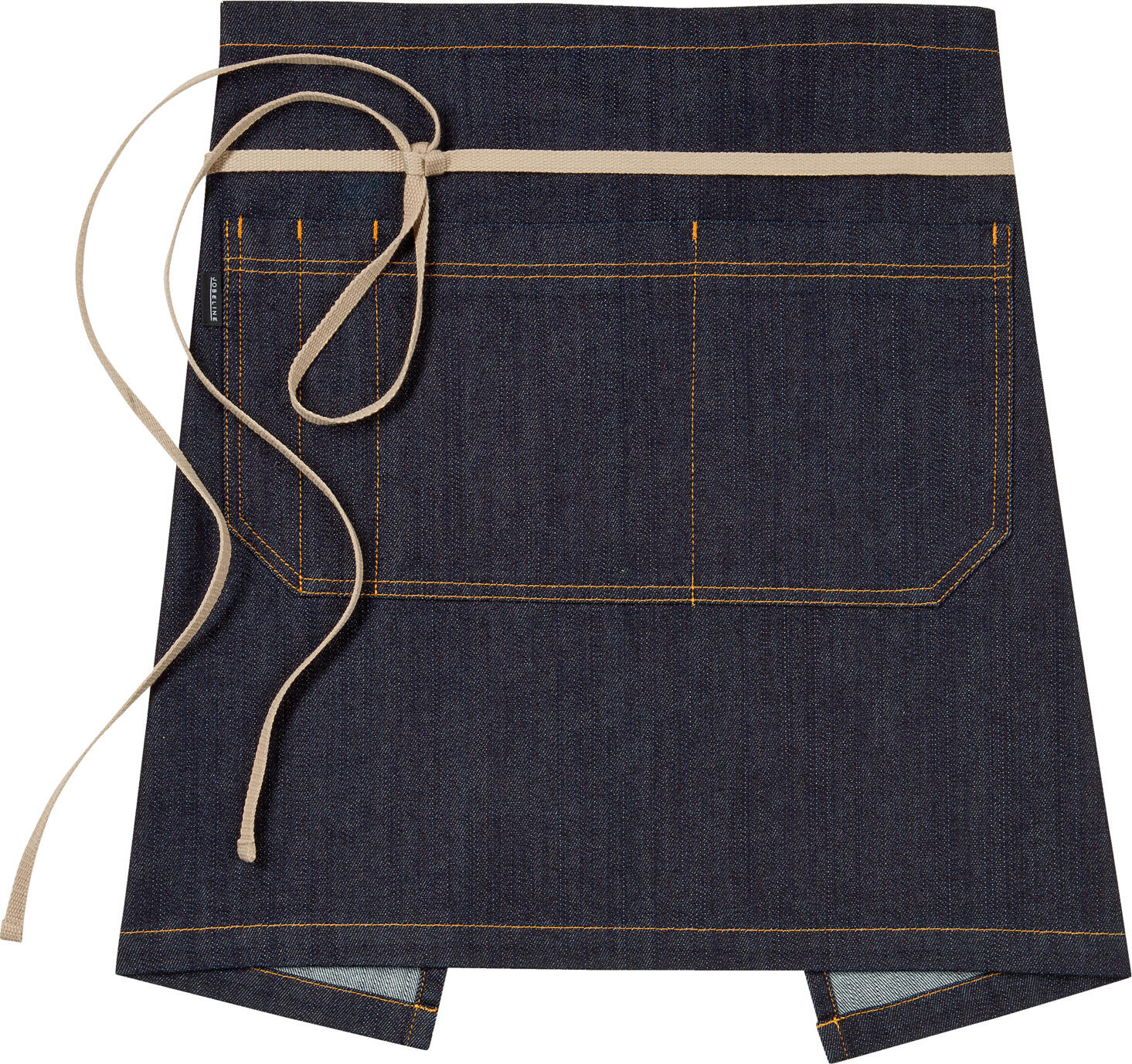 Sartie de talie Jobeline Nando din denim, 100% bumbac, 45x80 cm, albastru cu cusaturi contrastante, buzunar frontal din doua piese si buzunare pentru stilouri