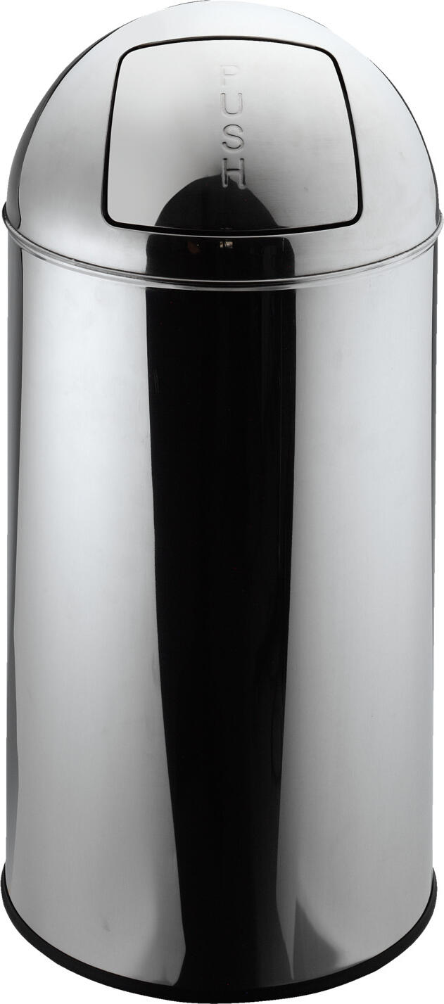 PULSIVA LUSINI Solutions GmbH Rubbish bin Elliot Mülleimer Elliot Rubbish bin Elliot; 50 l, 35x72 cm (ØxH); silver; round Mülleimer Elliot; 50 l, 35x72 cm (ØxH); silber; rund Solid waste bin made of 18/0 stainless steel, stainless. Mirror polished. Incl. galvanized inner container with carrying handle. Reflective pressure cover with opening of approx. 20x16cm. Footprint with floor-protecting rubber lip. Content 50l. Stabiler Abfalleimer aus 18/0 Chrom-Edelstahl, rostfrei. Hochglanzpoliert. Mit Push-Deckel, inkl. verzinktem Innen-Behälter mit Trage-Bügel, Ø 32 cm. Rückfedernder Druck-Deckel mit Öffnung ca. 20x16 cm. Tonnen-Höhe ohne Deckel 57 cm. Stellfläche mit bodenschonender Gummi-Lippe. Passende Abfallsäcke gleich mitbestellen.