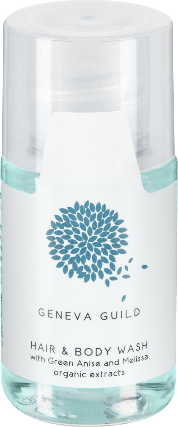 V-Touch LUSINI Solutions GmbH Hotel shampoo and shower gel Geneva Guild Hotel Shampoo und Duschgel Geneva Guild Hotel shampoo and shower gel Geneva Guild; 20 ml; blue; 400 piece / pack Hotel Shampoo und Duschgel Geneva Guild; 20 ml; blau; 400 Stück / Pack Mild combined hair shampoo and shower gel Geneva Guild. A two-in-one care product in a class of its own. The gently cleansing shampoo and shower gel is suitable for all hair and skin types. The exquisite fragrance nuances provide a fresh and hygienic feeling. Enriched with watercress extract. Dermatologically tested and pH neutral. Recyclable packaging. Content: 20 ml vial with screw cap. Mildes, kombiniertes Haarshampoo und Duschgel Geneva Guild. Ein zwei-in-eins-Pflegeprodukt der Extraklasse. Das zart reinigende Shampoo und Duschgel ist für jeden Haar- und  Hauttyp geeignet. Die auserlesenen Duftnuancen sorgen für ein frisches und hygienisches Gefühl. Mit Brunnenkressen-Extrakt angereichert. Dermatologisch getestet und pH-neutral! Recyclingfähige Verpackung. Inhalt: 20 ml Fläschchen mit Schraubverschluss.