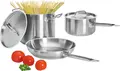 PULSIVA Chef 5-Piece Pot and Pan Set, 18/0 Chrome Stainless Steel, Sandwich Base, Dishwasher-Safe, All Hob Compatible, Silver
