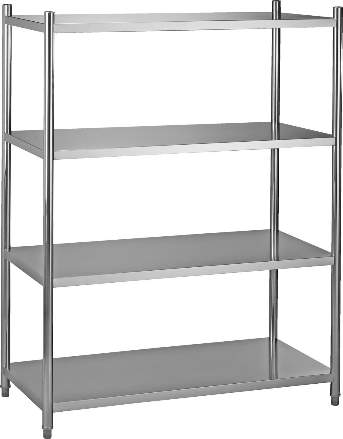 PULSIVA LUSINI Solutions GmbH Storage rack Profi II Lagerregal Profi II Storage rack Profi II; 150x155x60 cm (WxHxD); silver Lagerregal Profi II; 150x155x60 cm (BxHxT); silber High quality stainless steel storage rack.  Round tube side braces with material thickness 0.9 mm. 4 shelves with bottom struts material thickness 0.8 mm. Feet adjustable up to 2 cm. Loadable with equal distribution up to 1000 kg. Easy self-assembly. Hochwertiges Lagerregal aus Edelstahl, rostfrei. Rundrohr-Seitenstreben mit Materialstärke 0,9 mm. Vier Böden mit Materialstärke 0,8 mm. Füße bis zu 2 cm justierbar. Belastbar bei Gleichverteilung bis zu 300 kg. Einfache Selbstmontage.