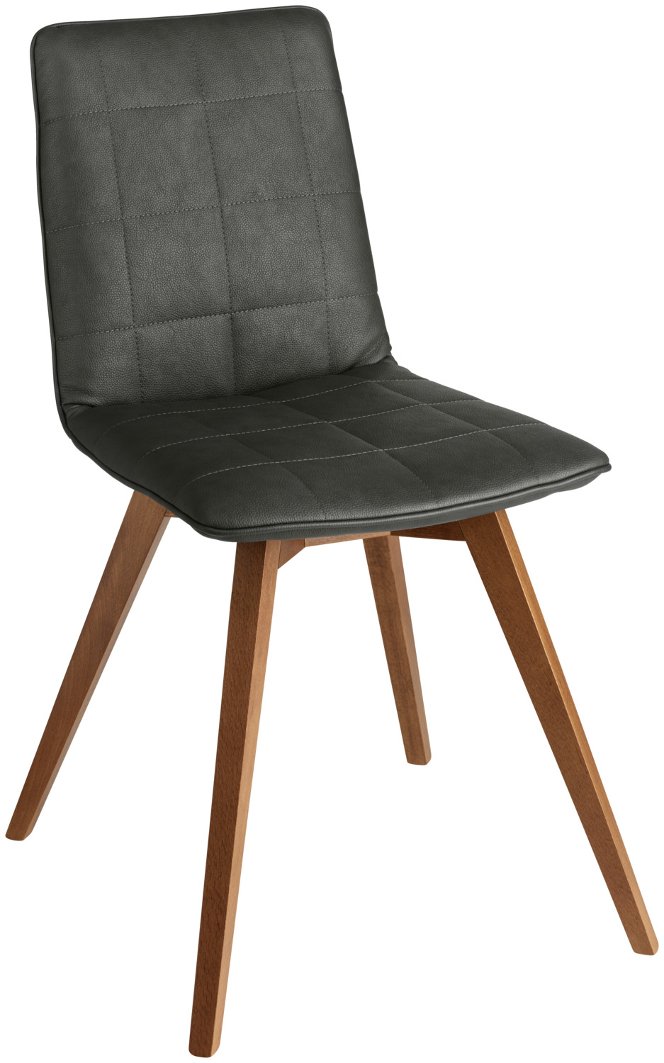 VEGA LUSINI Solutions GmbH Shell chair Milaria imitation leather, pack of 2 Schalenstuhl  Milaria Kunstleder, Gestell Holz Shell chair Milaria imitation leather, pack of 2; 60x51x88.5 cm (WxDxH); seat anthracite, base walnut; 2 set / pack Schalenstuhl  Milaria Kunstleder, Gestell Holz; 60x51x88.5 cm (BxTxH); Sitz anthrazit, Gestell nussbaum; 2 Set(s) / Pack Elegant chair with upholstered seat shell made of imitation leather and a beech wood frame, colour lacquered. Stitching on the seat shell. Felt glides included. Easy to clean. Suitable for indoor use only. Simple assembly - mount the frame to the seat shells with four screws. Alternative chair glides available on request. Eleganter Stuhl mit gepolsterter Sitzschale aus Kunstleder und einem Stuhlgestell aus Buchenholz, farbig lackiert. Absteppungen an der Sitzschale. Inklusive Filzgleiter. Pflegeleicht. Nur für den Innenbereich geeignet. Einfache Montage - Gestell mit vier Schrauben an die Sitzschalen montieren. Alternative Stuhlgleiter auf Anfrage erhältlich.