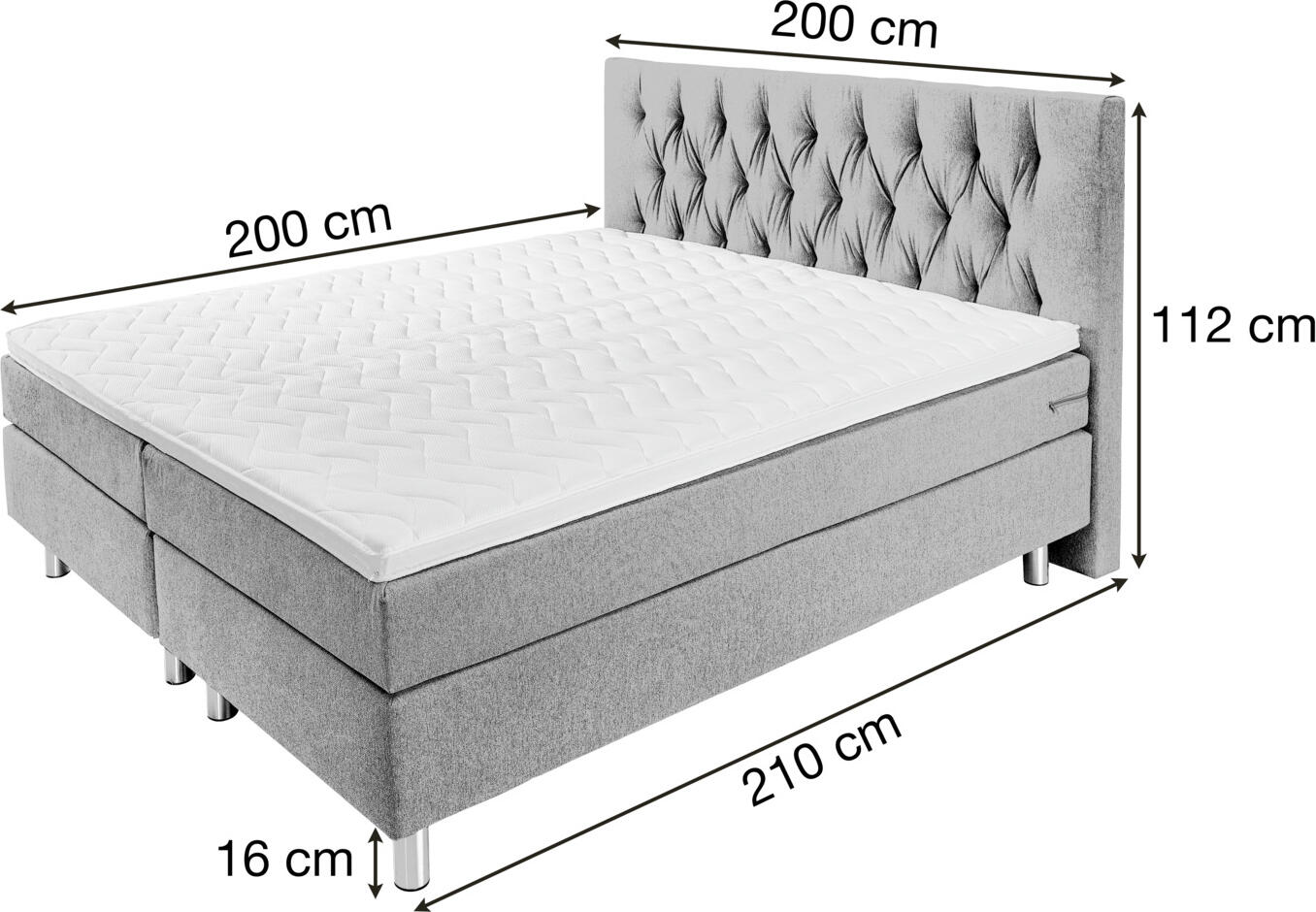VEGA Premium Box Spring Bed with Chesterfield Headboard, 5-Zone Pocket Spring Base, 7-Zone Mattress, Gel Foam Topper, H3 Hard, 200x200x69 cm