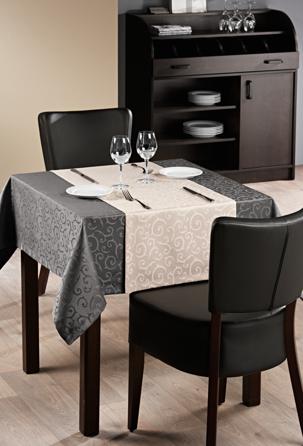 PULSIVA Mega Tablecloth by the Metre, 180 cm Width, 100% Polyester, Elegant Tendril Design, Silky Sheen, OEKO-TEX Standard 100, Easy-Care Fabric