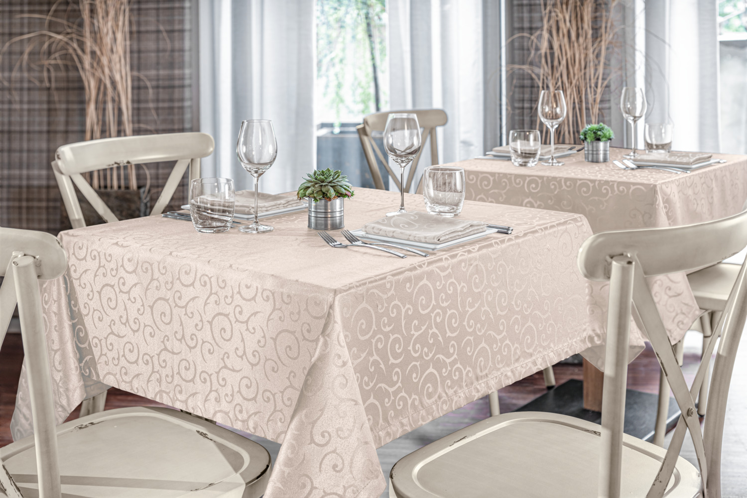 PULSIVA Mega Tablecloth by the Metre, 180 cm Width, 100% Polyester, Elegant Tendril Design, Silky Sheen, OEKO-TEX Standard 100, Easy-Care Fabric