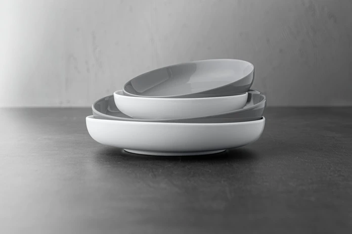 PULSIVA Guscia Deep Plate, 800ml Porcelain Round Bowl, 22.4cm Diameter, Grey, Dishwasher and Microwave Safe