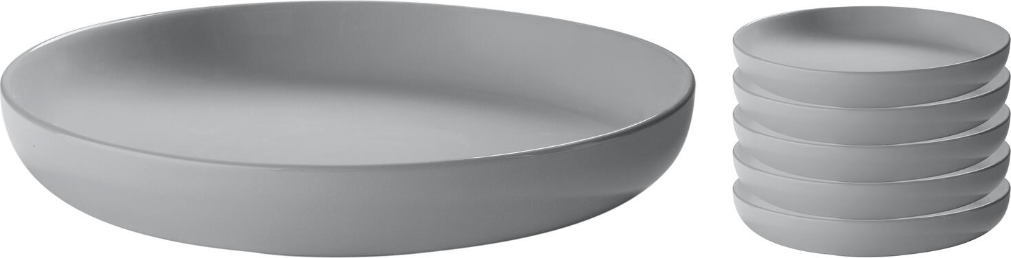 PULSIVA Guscia Deep Plate, 800ml Porcelain Round Bowl, 22.4cm Diameter, Grey, Dishwasher and Microwave Safe
