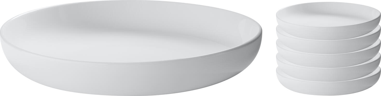 Pulsiva Guscia Deep Plate, White Porcelain, Round Rimless Design, 22.4 cm Diameter, 4.3 cm Height, 800 ml Capacity, Dishwasher and Microwave Safe