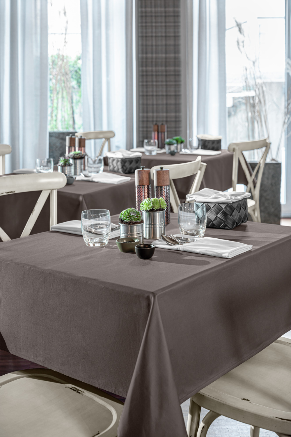 LUSINI Palermo Square Tablecloth, 100x100 cm, 100% Cotton Full-Twist Damask, Stone-Grey, OEKO-TEX Standard 100, Hard-Wearing and Easy-Care
