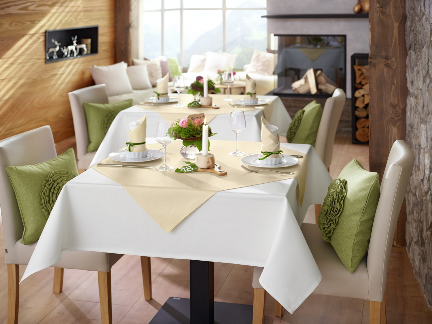 Erwin M. Lusini Palermo Rectangular Tablecloth, 100% Cotton Full-Twist Damask, 130 x 190 cm, Champagne Beige, OEKO-TEX Standard 100 Certified